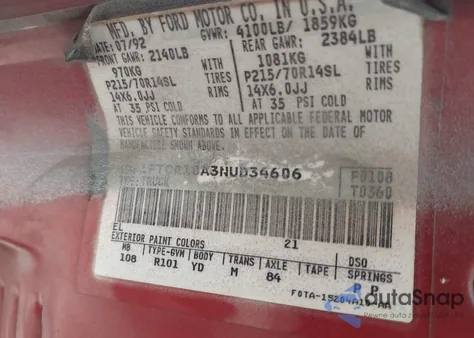 1992 Ford Ranger z USA, uszkodzony, nr VIN 1FTCR10A3NUD34606